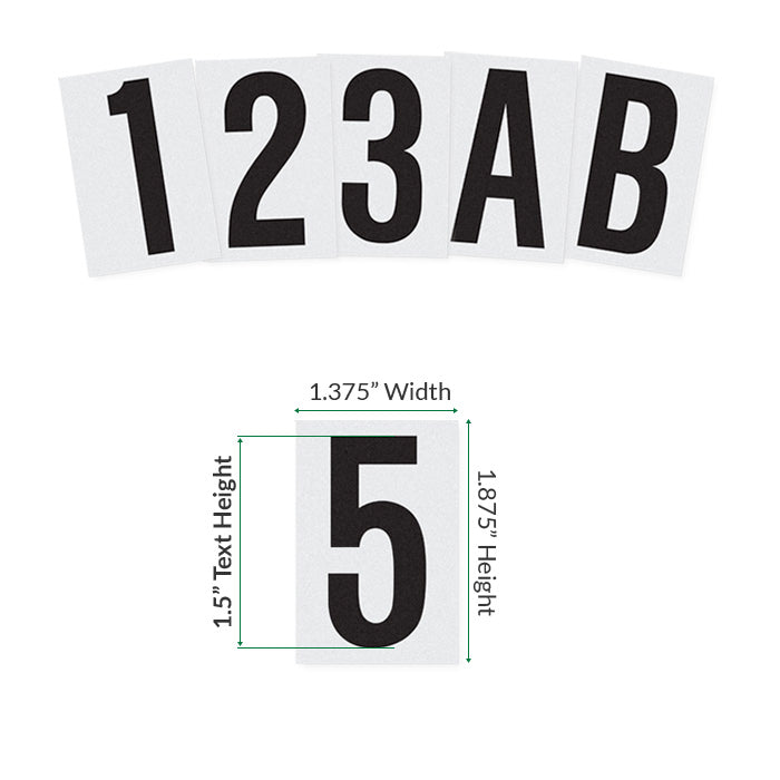 1.5 Reflective Mailbox Numbers/Letters (Black Text, White Background)
