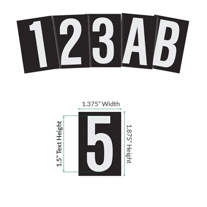 1.5" Reflective Mailbox Numbers/Letters (White Text, Black Background)