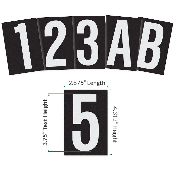 3.75" Reflective Mailbox Numbers/Letters (White Text, Black Background)